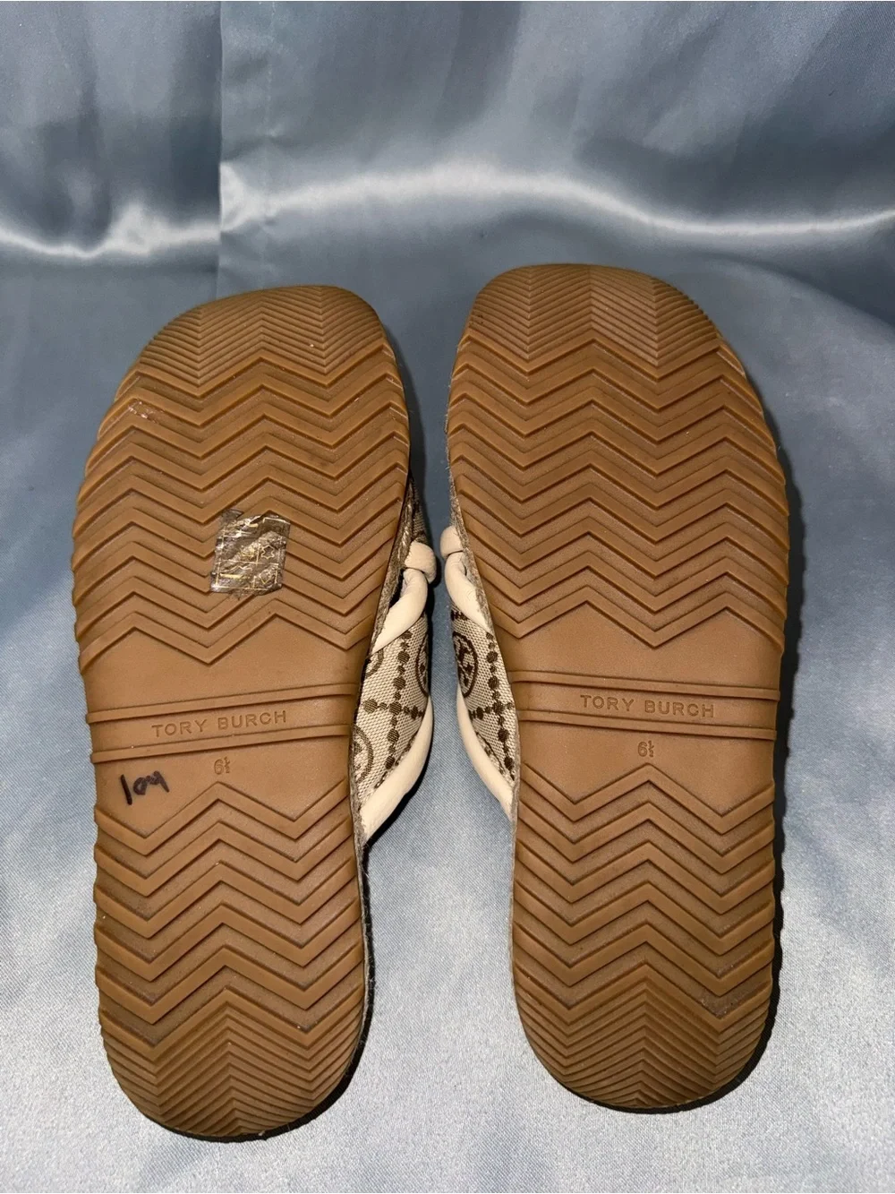 Tory Burch Beige Logo Cross-Strap Slide Mules
